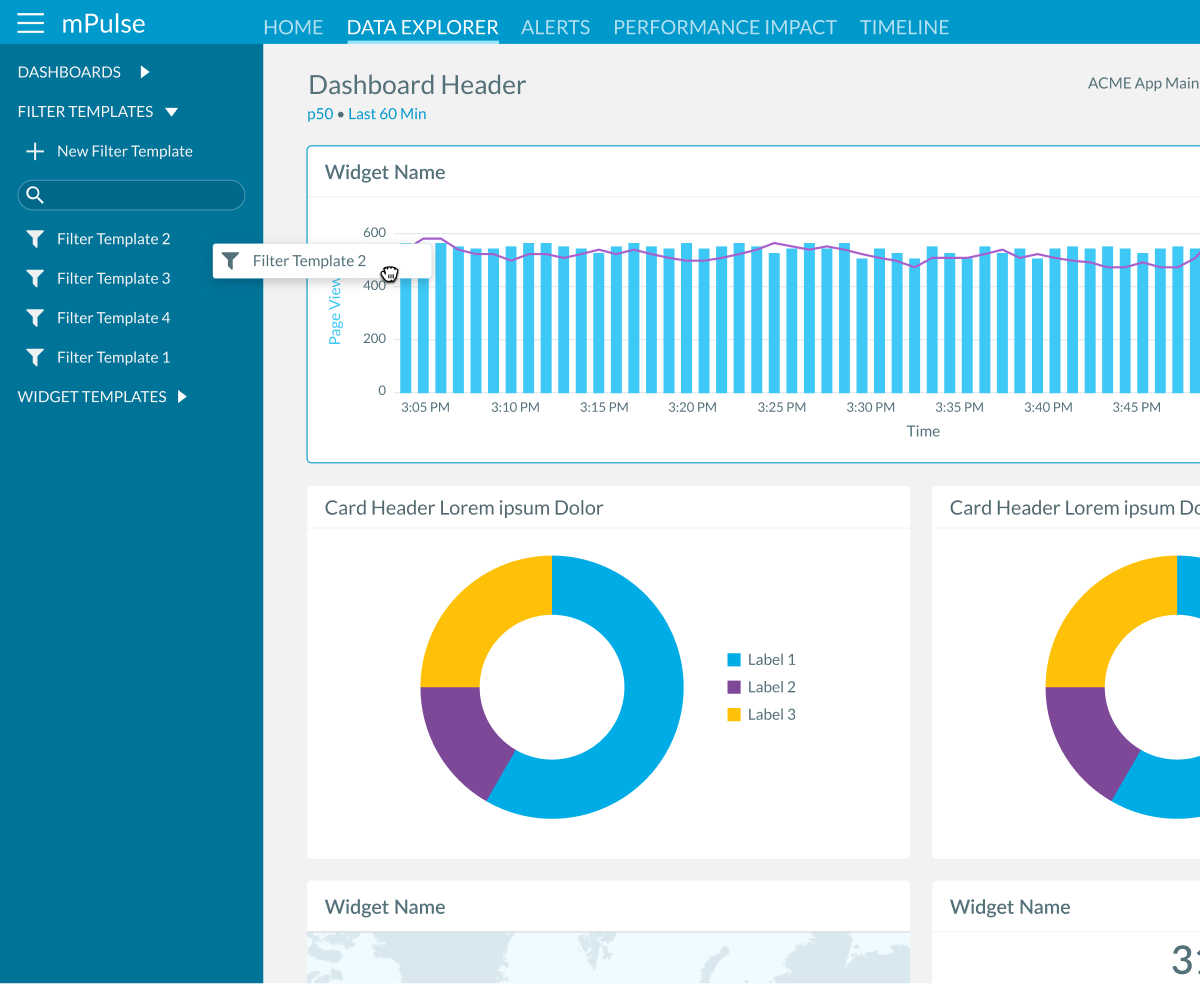 Screenshot of the old mpulse dashboard showing filters